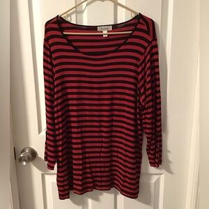 Dressbarn Red and Black Striped Long Sleeve Top